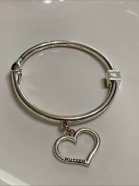 Ashley Bridget Silver Heart 'Mother' Charm Bangle